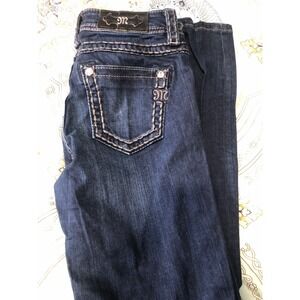 Miss Me Mid-Rise Straight Leg Jeans Dark Wash Thick Stitch Size 27x33.5" * flaw*